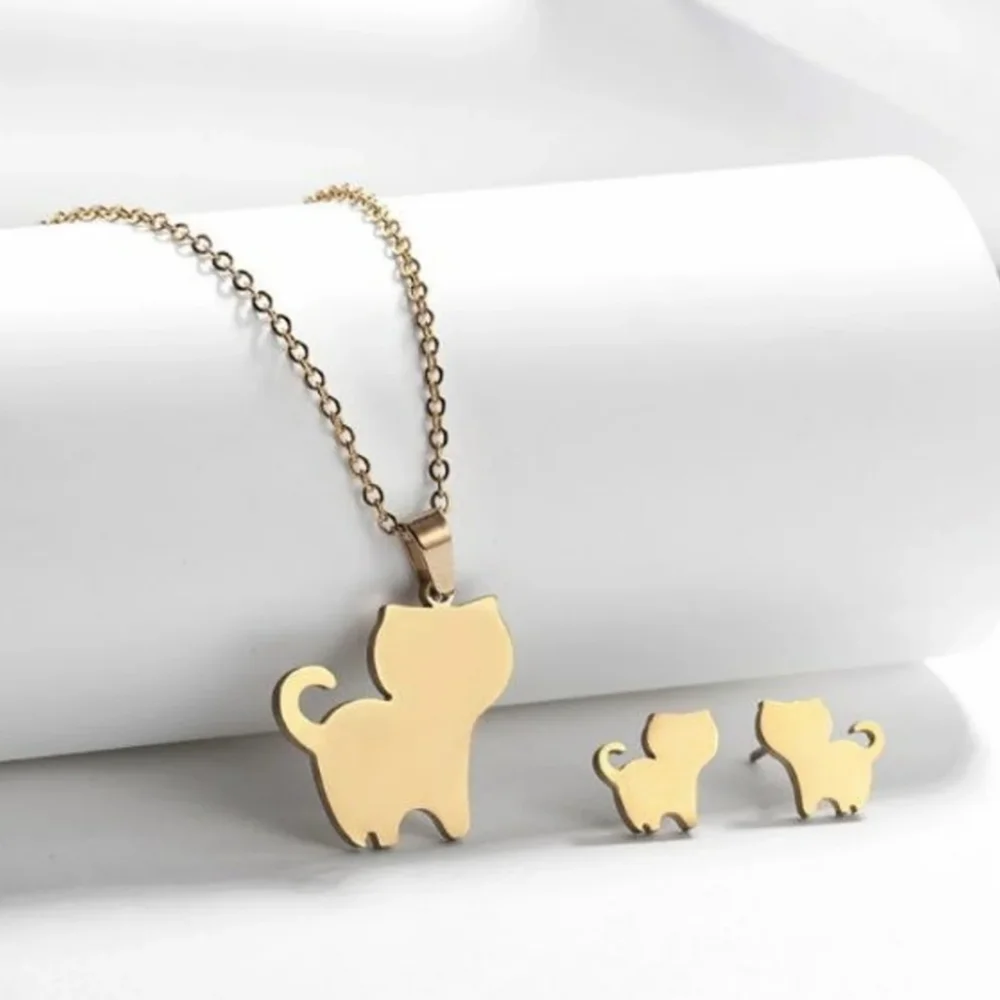 Girls Cat Earrings and Pendant Necklace child